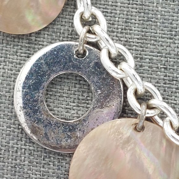 Vintage Necklace Chunky Bib Mother of Pearl and Metal Circle Charms Boho Rope Ch - Picture 4 of 9